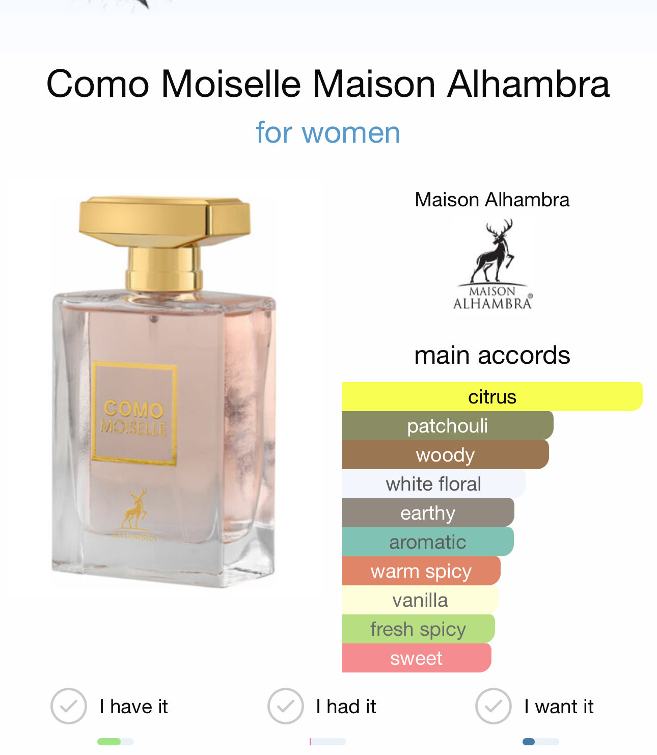 ALHAMBRA AS MOISELLE 3.4 EAU DE PARFUM SPRAY FOR WOMEN 