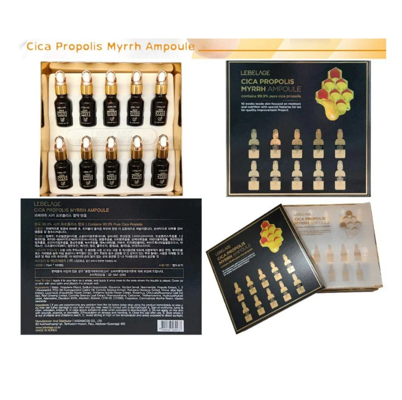 LEBELAGE CICA PROPOLIS MYRRHAMPOULE 15ML 10EA SETS HUMEDAD ANTIENVEJECIMIENTO ARRUGAS