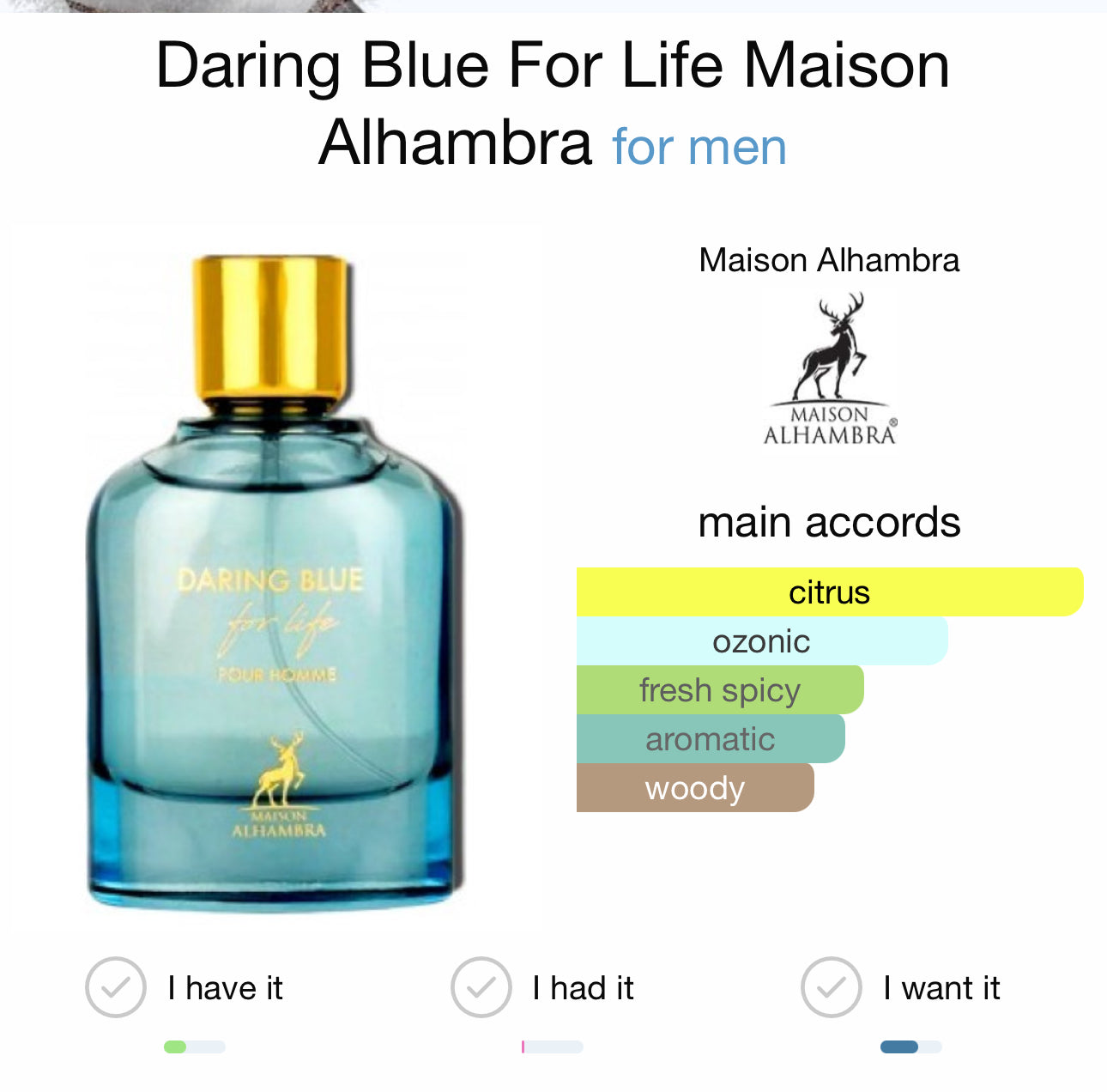 DARING BLUE FOR LIFE HOMME 100ML MAISON ALHAMBRA (como Ligth BLUE de Dolce Gabbana)